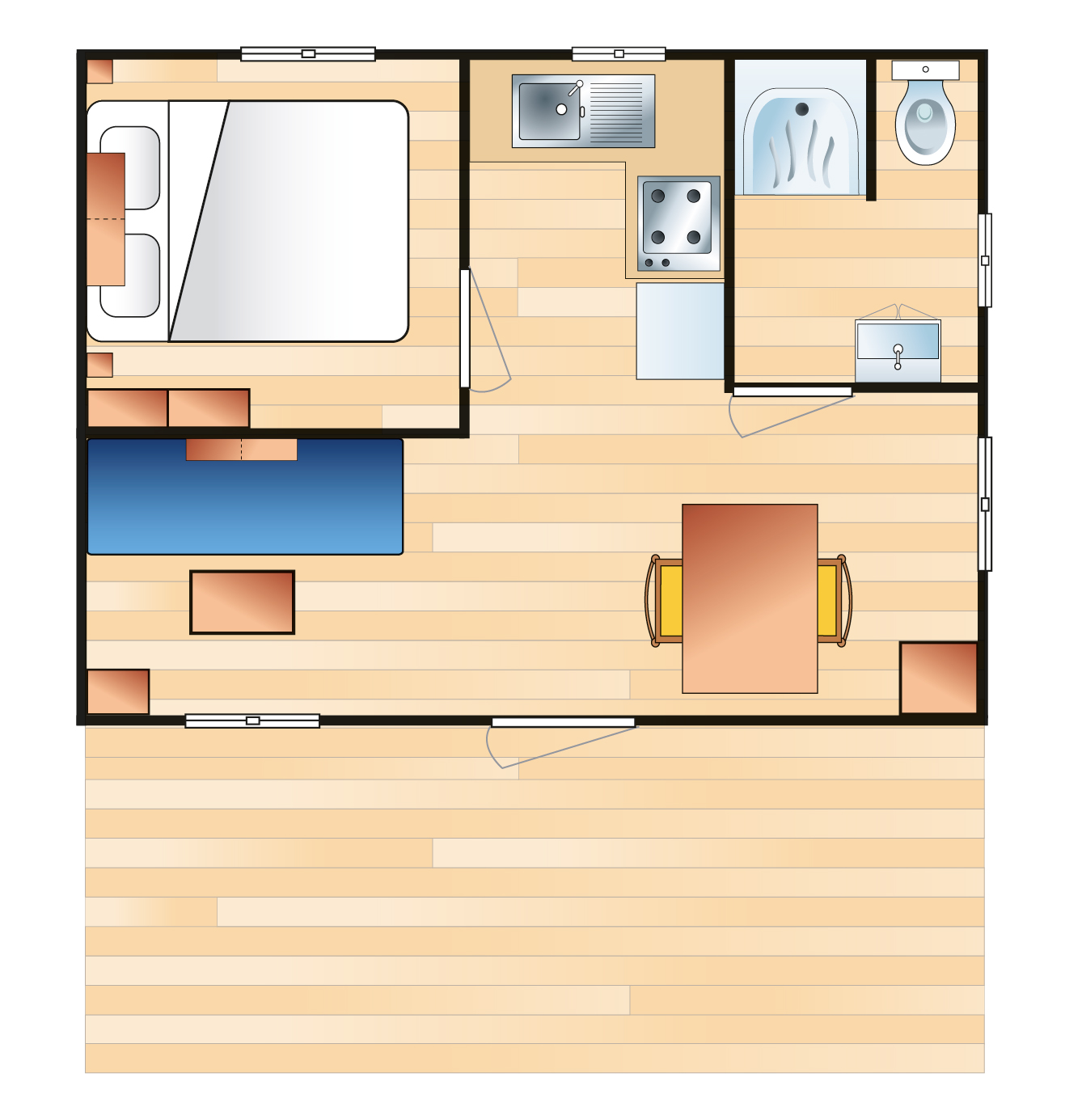 Disposition des pièces dans un mobil-home