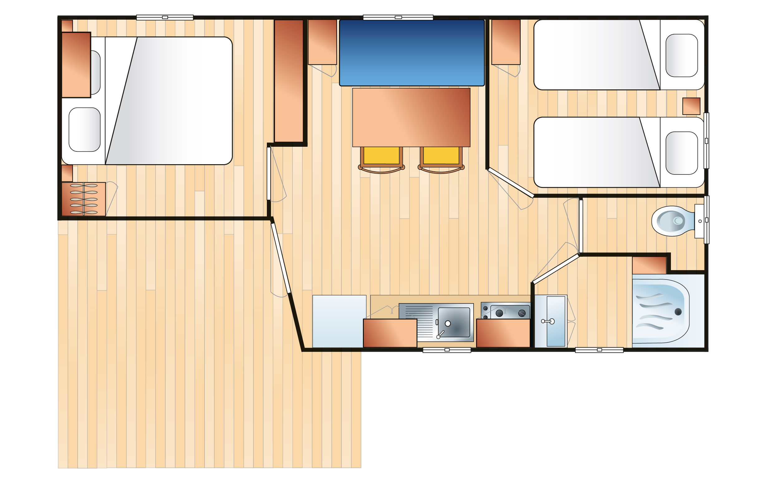 Disposition des pièces dans un mobil-home
