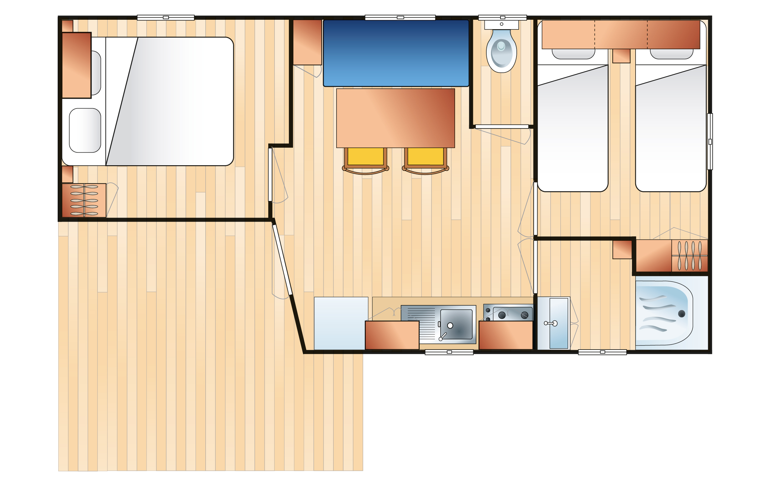 Disposition des pièces dans un mobil-home