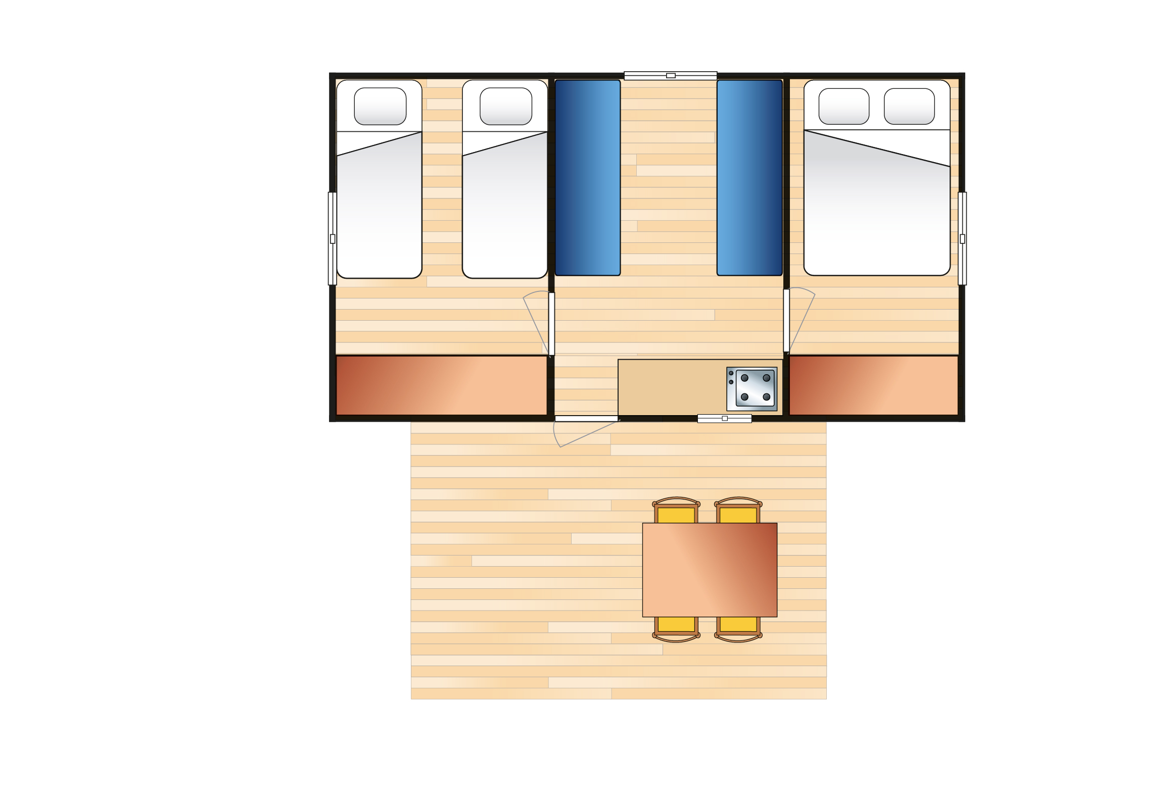 Disposition des pièces dans un mobil-home