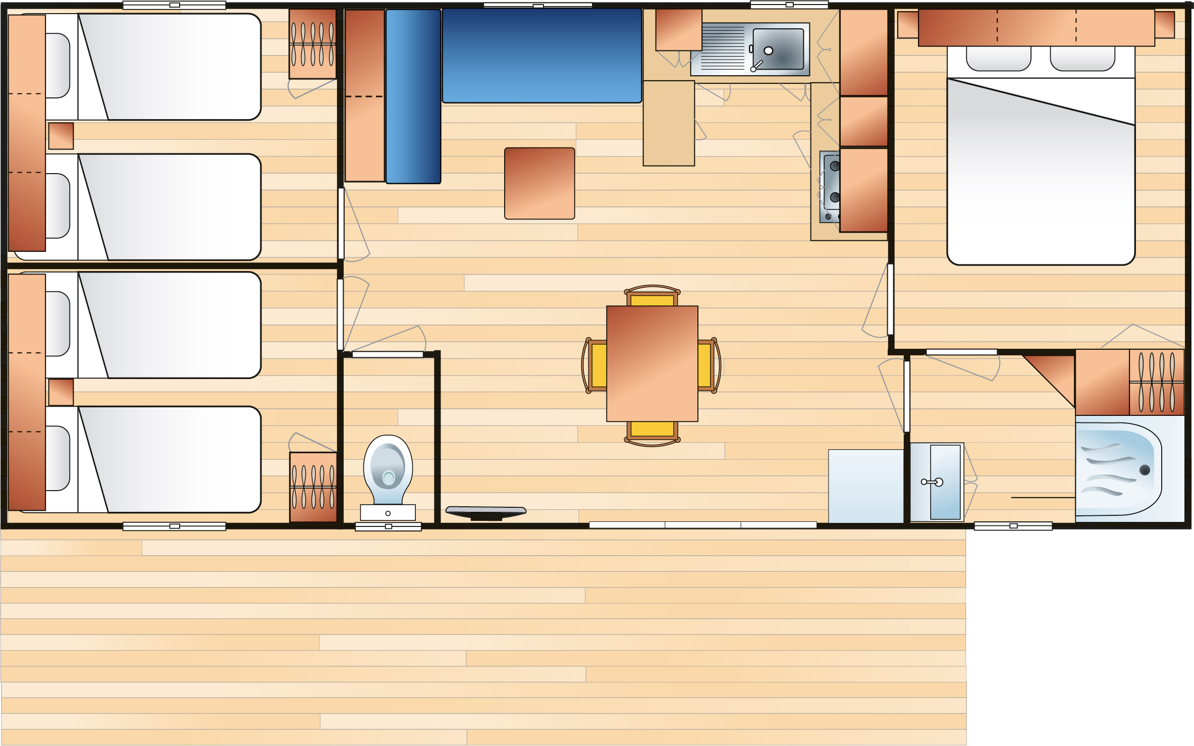 Disposition des pièces dans un mobil-home